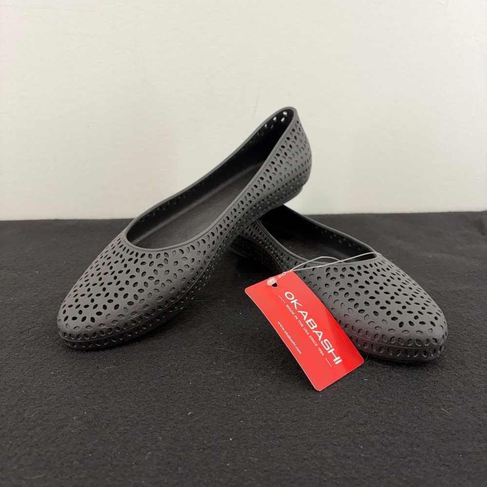 Okabashi Taylor Matte Black Perforated Ballet Flat Shoes Womens 9 USA Made Eco